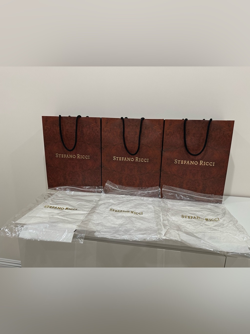 3x Stefano Ricci Paper Shopping Bags+3x cello bags&tissue papers|12.5x5x16.5”